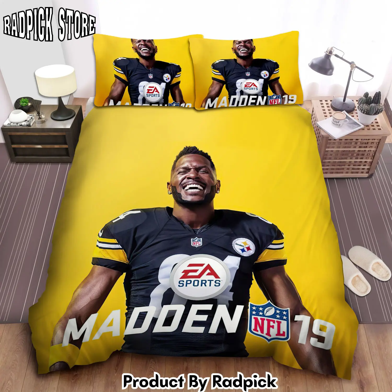 Radpick antonio brown madden nfl 19 bed sheets duvet cover bedding sets collection rp3278736